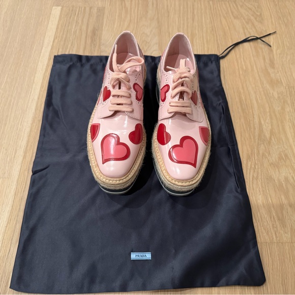 Prada Pink Leather Hearts Brogue Platform Derby - Picture 1 of 5
